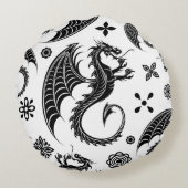 Dragon Black Shape Tattoo Style Rundes Kissen (Rückseite)