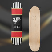 Dragon Black White Striped Monogram w Red Gold  Skateboard