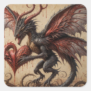 Dragon Bleeding Herz Dunkle Fantasie Quadratischer Aufkleber