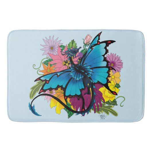 Dragon Blue Butterfly Blume Badematte (Vorderseite)