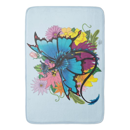 Dragon Blue Butterfly Blume Badematte (Vorderseite Vertikal)