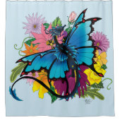 Dragon Blue Butterfly Blume Duschvorhang (Vorderseite)