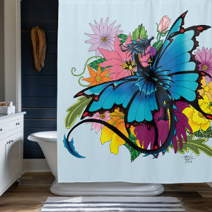Dragon Blue Butterfly Blume Duschvorhang