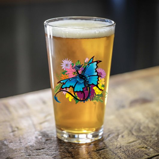 Dragon Blue Butterfly Blume Glas