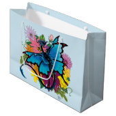 Dragon Blue Butterfly Blume Große Geschenktüte (Vorderseite Schrägansicht)
