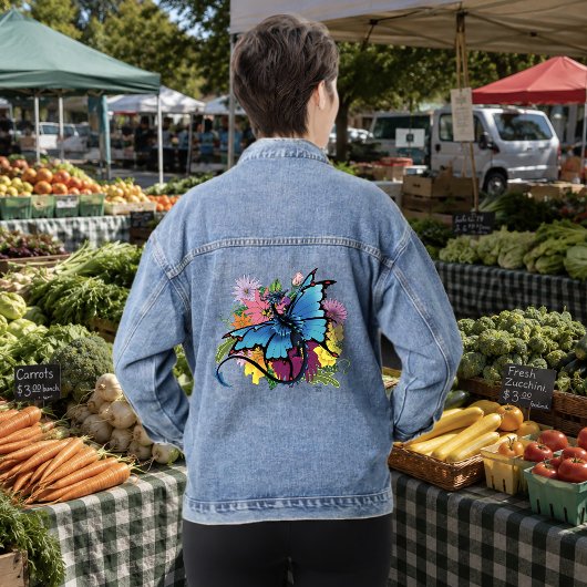 Dragon Blue Butterfly Blume Jeansjacke