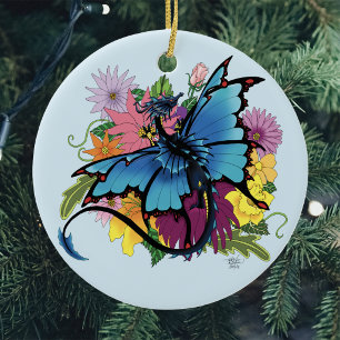 Dragon Blue Butterfly Blume Keramik Ornament