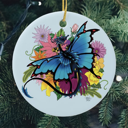 Dragon Blue Butterfly Blume Keramik Ornament