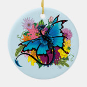 Dragon Blue Butterfly Blume Keramik Ornament (Hinten)