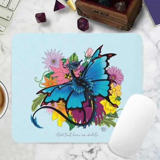 Dragon Blue Butterfly Blume Mousepad
