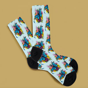 Dragon Blue Butterfly Blume Socken