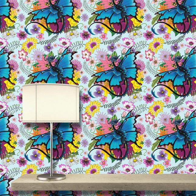 Dragon Blue Butterfly Blume Tapete (Von Creator hochgeladen)