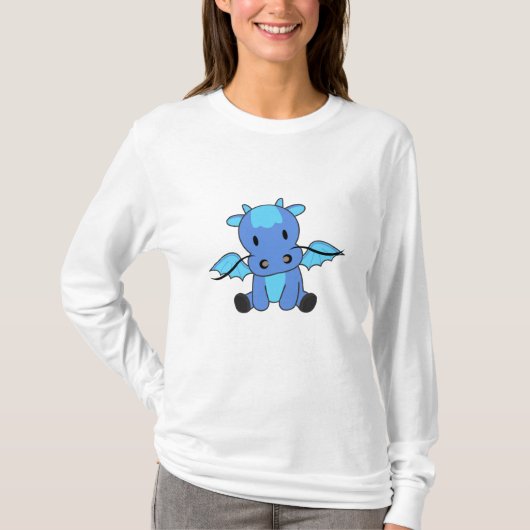 Dragon Blue Fairy Tale Fantasy Niedlich T-Shirt (Vorderseite)