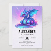 Dragon Blue Pink Birthday Party Einladung (Vorderseite)