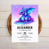Dragon Blue Pink Birthday Party Einladung