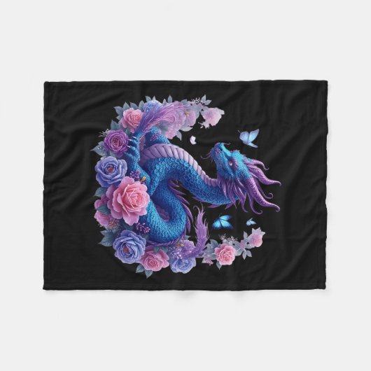 Dragon Blume Schöne Kunstfarben Grafik Fleecedecke (Vorderseite (Horizontal))