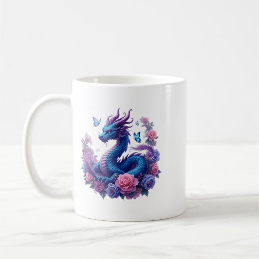 Dragon Blume Schöne Kunstfarben Grafik Kaffeetasse (Links)