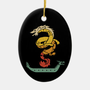 Dragon Boat Paddling Vintag Look Keramik Ornament
