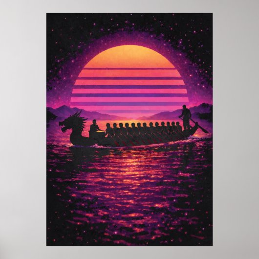 Dragon Boat Race, Retro Synthwave Modern Paddling Poster (Vorne)