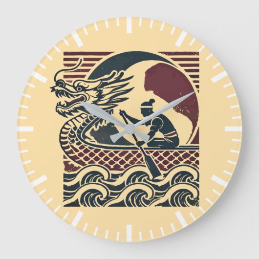 Dragon Boat Racing - Vintager Paddler Große Wanduhr (Vorderseite)