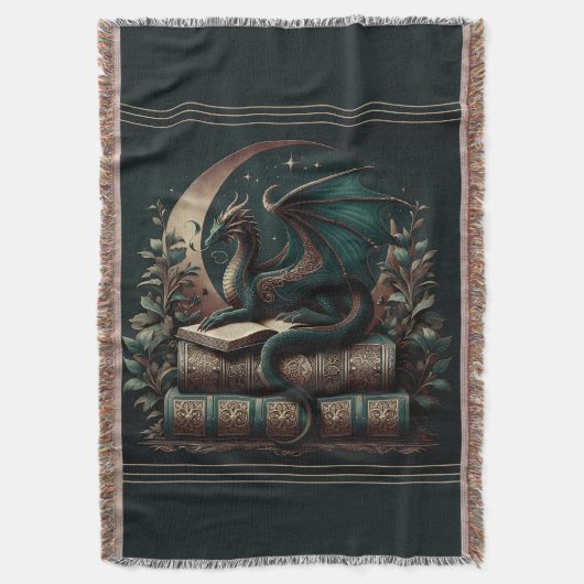 Dragon Book Blanket | Fantasy Reader Throw | Medie Decke (Vorderseite Vertikal)