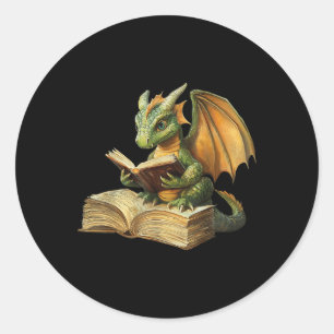 Dragon Bookworm Reading Book Funny Graphic Runder Aufkleber