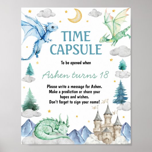 Dragon Boy Birthday Time Capsule Sign Poster (Vorne)