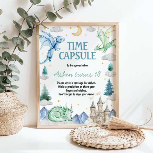 Dragon Boy Birthday Time Capsule Sign Poster