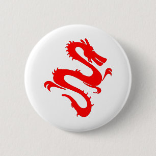 Dragon Calligraphy Red Asian Brush Stroke Friendly Button