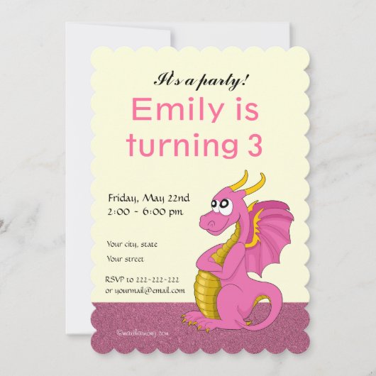 Dragon cartoon birthday print invitations einladung (Vorderseite)