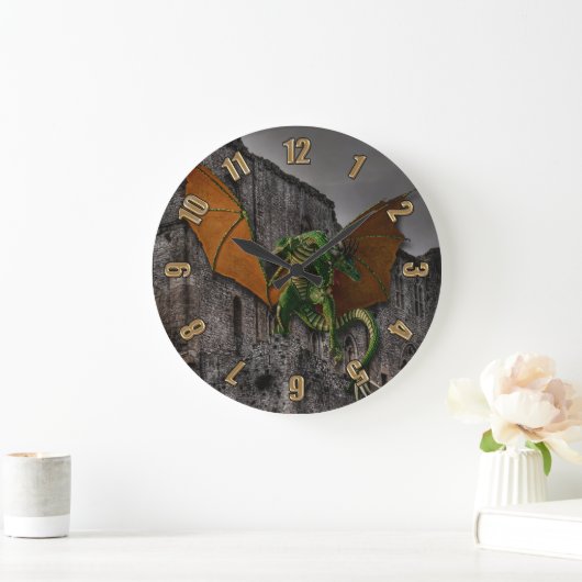 Dragon & Castle Fantasy Kunstwerk Große Wanduhr (Zuhause)