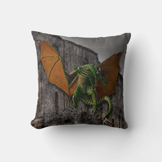 Dragon & Castle Fantasy Kunstwerk Kissen (Vorderseite)