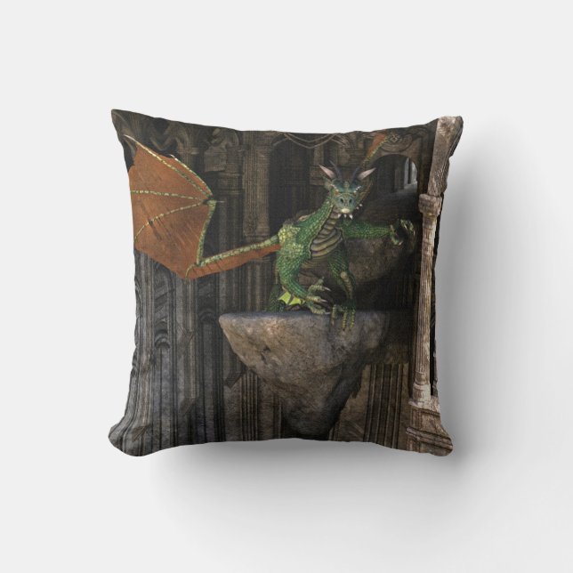 Dragon & Castle Fantasy Kunstwerk Kissen (Vorderseite)