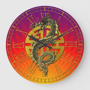Dragon Chinese Symbol Prosperity Sunset Gradient Große Wanduhr