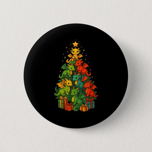 Dragon Christmas Tree Funny Dragon Xmas Button (Vorderseite)