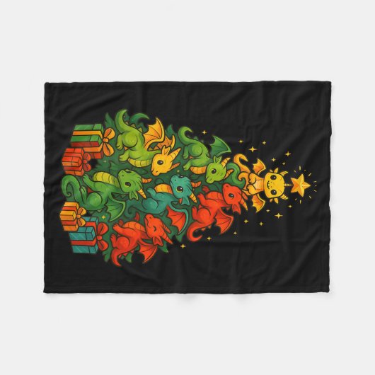 Dragon Christmas Tree Funny Dragon Xmas  Fleecedecke (Vorderseite (Horizontal))