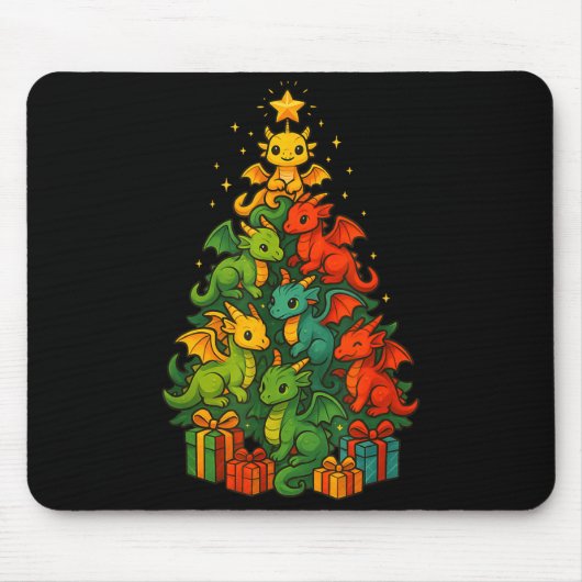 Dragon Christmas Tree Funny Dragon Xmas Mousepad (Vorne)