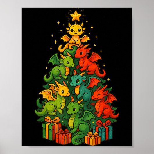 Dragon Christmas Tree Funny Dragon Xmas Poster (Vorne)