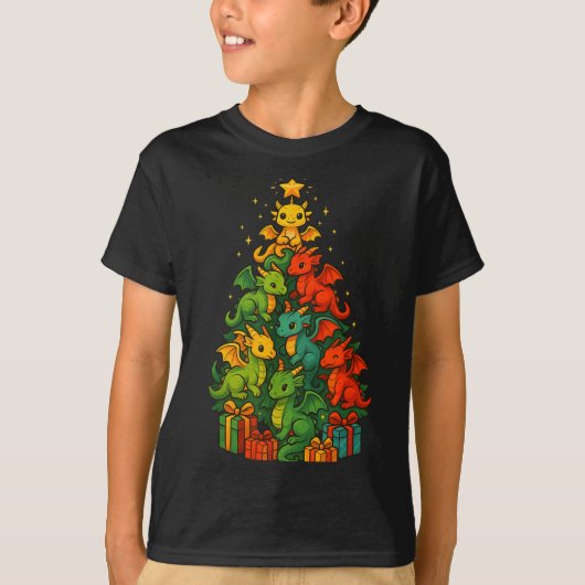 Dragon Christmas Tree Funny Dragon Xmas  T-Shirt (Vorderseite)