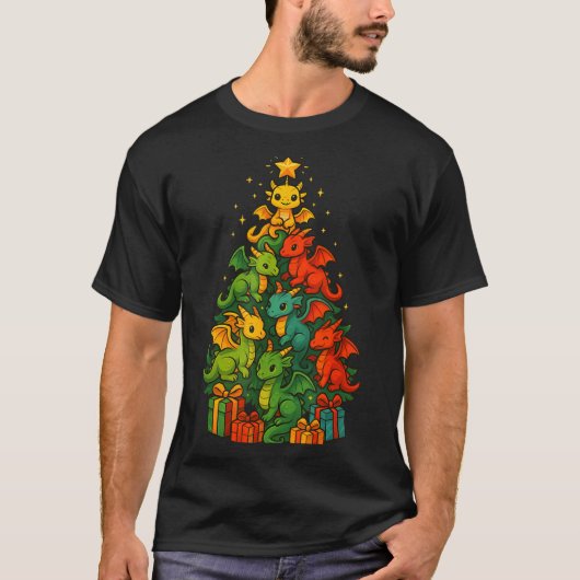 Dragon Christmas Tree Funny Dragon Xmas T-Shirt (Vorderseite)