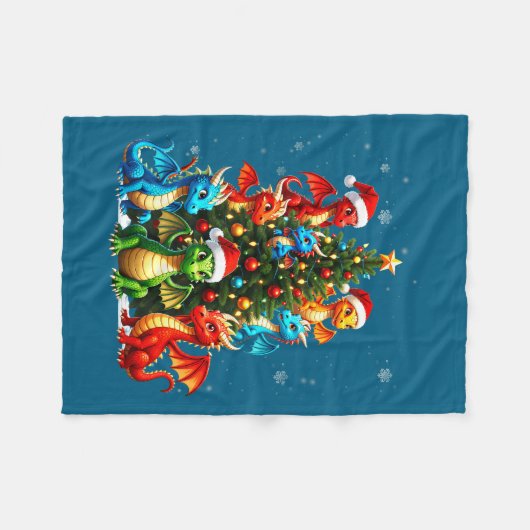 Dragon Christmas Tree Squad Santa Hat Fantasy Myth Fleecedecke (Vorderseite (Horizontal))