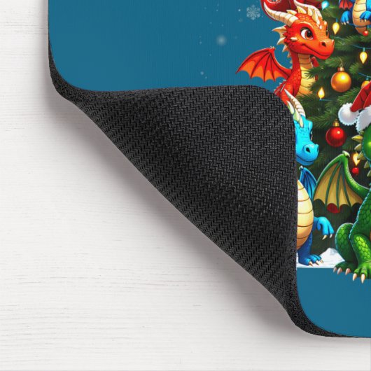 Dragon Christmas Tree Squad Santa Hat Fantasy Myth Mousepad (Ecke)