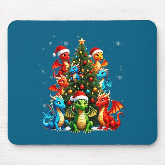 Dragon Christmas Tree Squad Santa Hat Fantasy Myth Mousepad (Vorne)