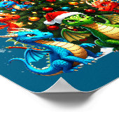 Dragon Christmas Tree Squad Santa Hat Fantasy Myth Poster (Ecke)
