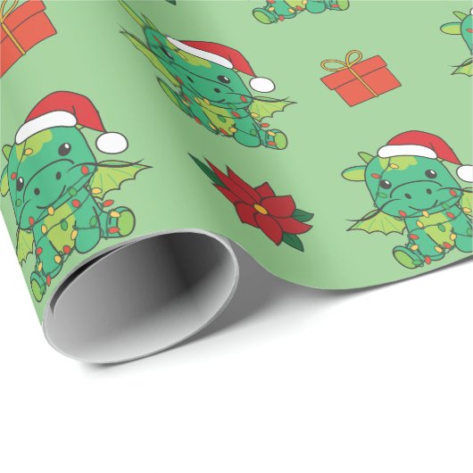 Dragon Christmas Winter Animals Dragon Holiday Geschenkpapier (Rolleneckpunkt)