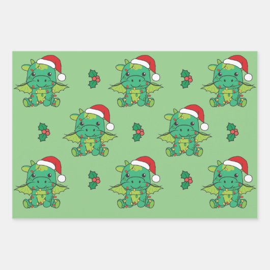 Dragon Christmas Winter Animals Holiday Dragons Geschenkpapier Set (Vorderseite 3)