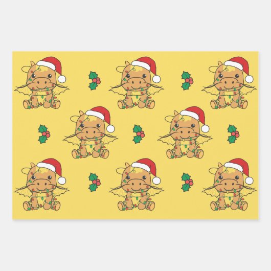 Dragon Christmas Winter Animals Holiday Dragons Geschenkpapier Set (Vorderseite)