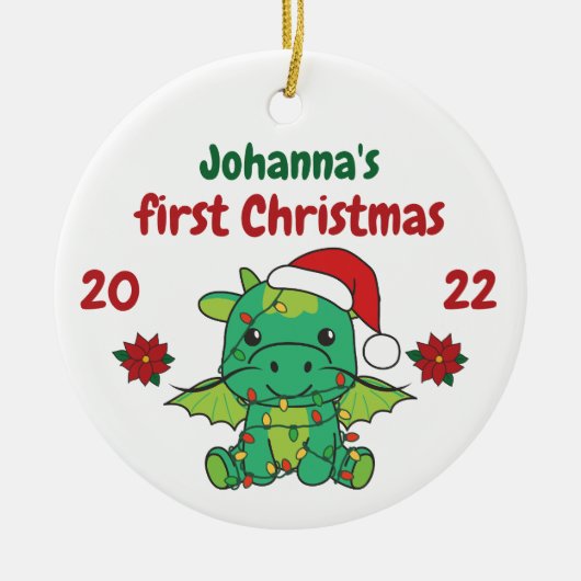 Dragon Christmas Winter Babys erste Weihnachten Keramik Ornament (Vorne)