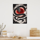 Dragon Coil over a Red Eclipse - Japanese Art Poster (Küche)