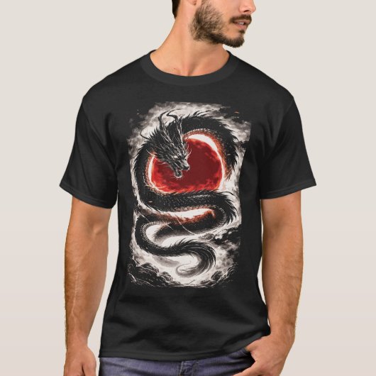 Dragon Coil over a Red Eclipse - Japanese Art T-Shirt (Vorderseite)